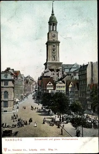 Ak Hamburg, Schaarmarkt, Vogelschau, Menschenmenge, Michaeliskirche