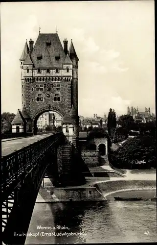Ak Worms am Rhein, Brückenkopf, Ernst Ludwigsbrücke