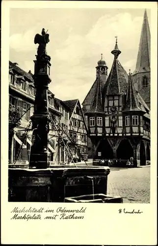 Foto Ak Michelstadt im Odenwaldkreis Südhessen, Fachwerkhäuser, Kirche, Brunnen, Hilmar Landwehr