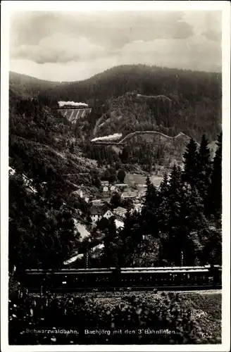 Ak Schwarzwaldbahn, Bachjörg mit den 3 Bahnlinien