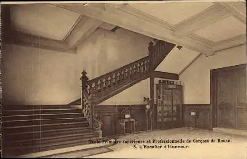 Ak Rouen Seine Maritime, Ecole Primaire Superieure et Professionelle de Garcons, L'Escalier