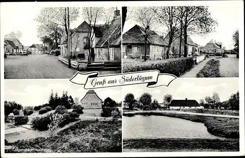 Ak Süderlügum in Nordfriesland, Jugendheim Haidburg, Straßenpartie, See