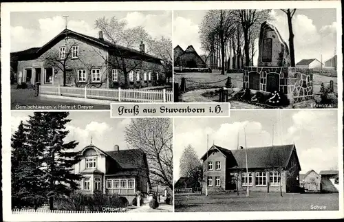 Ak Stuvenborn in Holstein, Schule, Ortspartie, Ehrenmal, Gemischtwaren