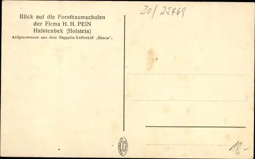 Ak Halstenbek in Holstein, Forstbaumschulen, Firma H.H. Pein, Aufnahme v. Zeppelin Hansa