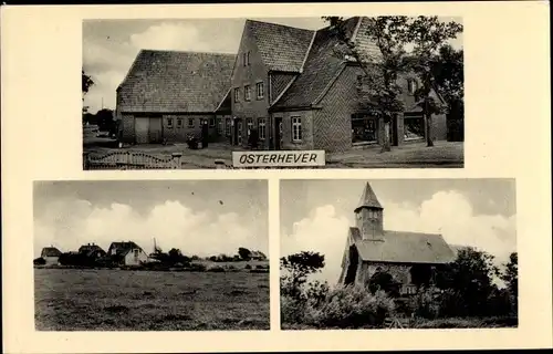 Ak Osterhever in Nordfriesland, Panorama, Kirche