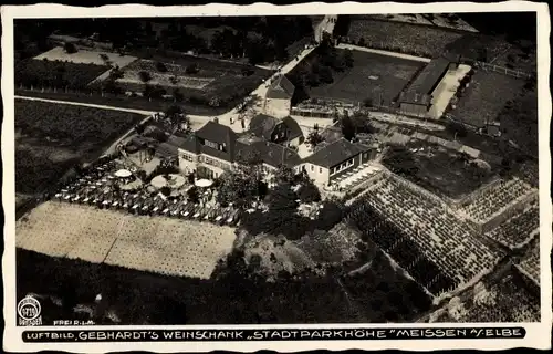 Ak Meißen an der Elbe, Fliegeraufnahme, Gebhardts Weinschank Stadtparkhöhe, Fliegeraufnahme