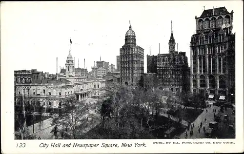 Ak New York City USA, City Hall and Newspaper Square