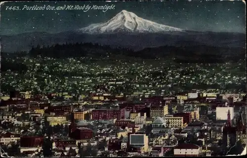 Ak Portland Oregon USA, Mount Hood, Blick auf den Ort, Nachtansicht
