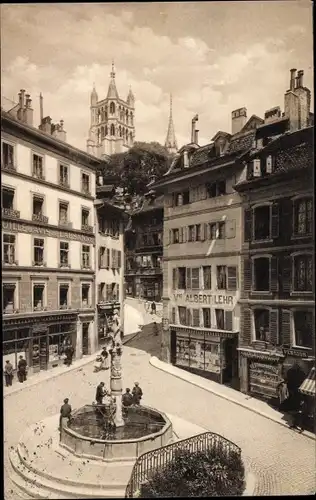 Ak Lausanne Kanton Waadt, Fontaine de la Palus et la Cathedrale, Handlung
