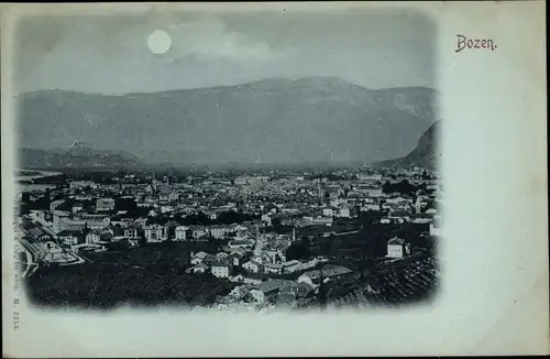 Mondschein Ak Bozen Bolzano Südtirol, Totalansicht der Ortschaft