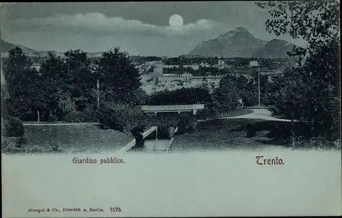 Mondschein Ak Trento Trient Südtirol, Blick auf den Ort, Giardino pubblico