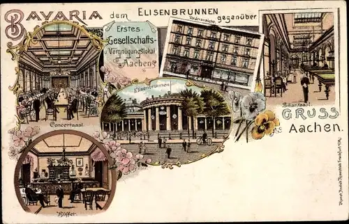 Litho Aachen in Nordrhein Westfalen, Vergnügungslokal Bavaria beim Elisenbrunnen, Billard