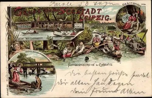 Litho Leipzig in Sachsen, Seestadt, Wassergott, Connewitz, Knüppelbrücke