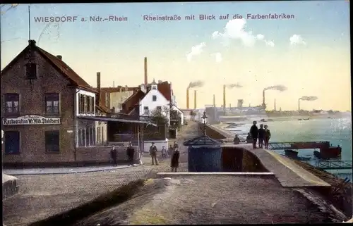 Ak Wiesdorf Leverkusen im Rheinland, Rheinstraße, Blick auf die Farbenfabriken, Restaurant