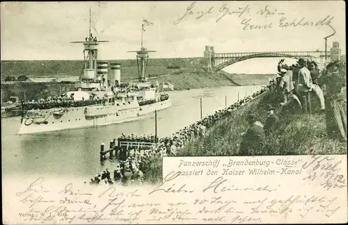 Ak Deutsches Kriegsschiff, Panzerschiff der Brandenburg Klasse, Kaiser Wilhelm Kanal