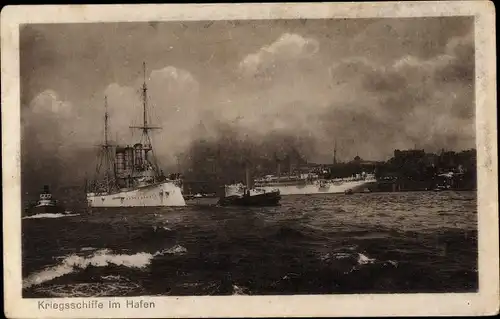 Ak Deutsche Kriegsschiffe im Hamburger Hafen, SMS Hamburg, Kleiner Kreuzer, Kaiserliche Marine