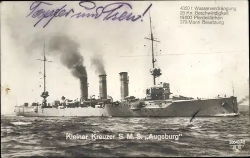 Ak Deutsches Kriegsschiff, SMS Augsburg, Kleiner Kreuzer, Kaiserliche Marine