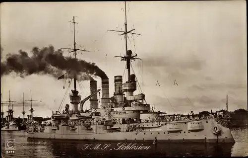Ak Deutsches Kriegsschiff SMS Schlesien, Linienschiff, Kaiserliche Marine