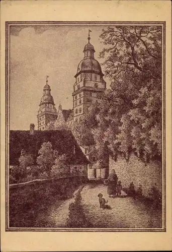 Künstler Ak Aschaffenburg in Unterfranken, Schloss Johannisburg