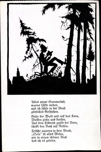 Scherenschnitt Künstler Ak Schulze Herzog, Gedicht, Alles atmet Sommerluft