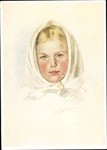 Künstler Ak von Schlieben, Hedwig, Vroni, Portrait von einem Mädchen mit Kopftuch