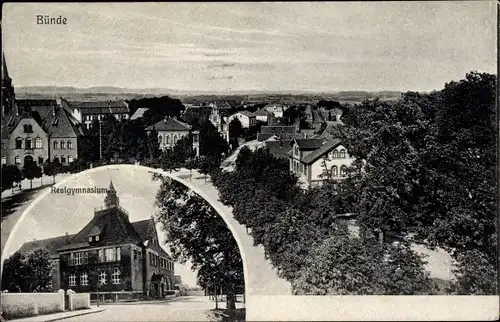 Ak Bünde in Ostwestfalen, Realgymnasium, Teilansicht der Stadt