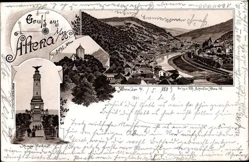 Litho Altena in Westfalen, Panorama, Kriegerdenkmal