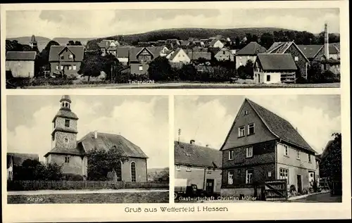 Ak Wetterfeld Laubach in Hessen, Gesamtansicht, Kirche, Gastwirtschaft