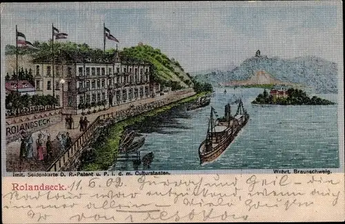 Ak Rolandseck Remagen am Rhein, Promenade, Salondampfer, Seidenimitat