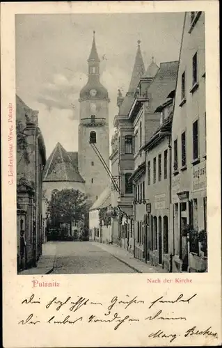 Ak Pulsnitz Sachsen, Kirche, Straßenpartie