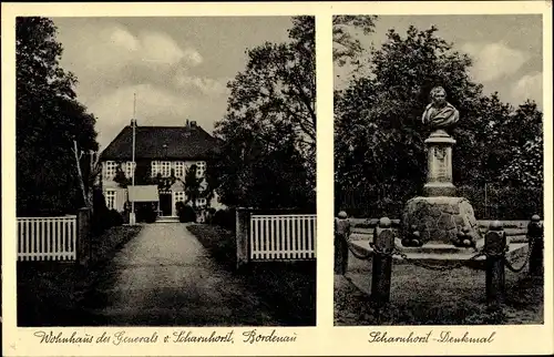 Ak Bordenau Neustadt am Rübenberge, Scharnhorst Denkmal, Wohnhaus d. Generals