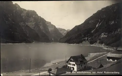 Ak Klöntal Kanton Glarus, Partie am Klöntalersee mit Hotel Rodannenberg