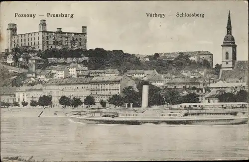 Ak Pozsony Pressburg Bratislava Slowakei, Schlossberg, Salondampfer
