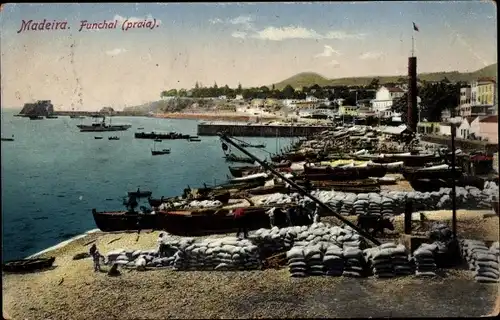 Ak Funchal Insel Madeira Portugal, Hafenpartie, Säcke