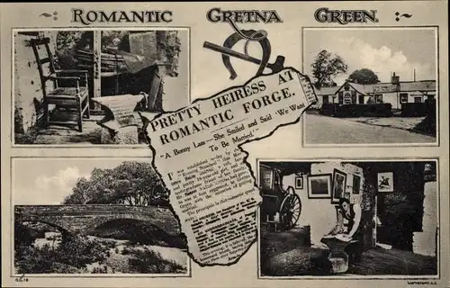 Ak Gretna Green Schottland, Forge, Hufeisen, Runway Marriages