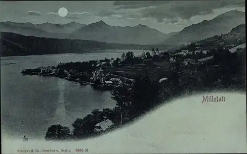 Mondschein Ak Millstatt am See Kärnten, Blick auf den Ort