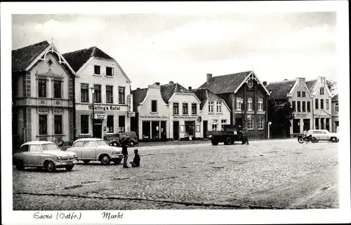 Ak Esens in Ostfriesland, Markt, Wieling's Hotel, LKW, Autos