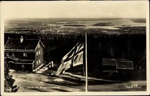 Ak Oslo Norwegen, Frognersaeteren, Flagge Hütte