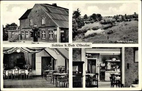 Ak Sühlen Travenbrück bei Bad Oldesloe, Gaststätte Zur scharfen Ecke, Innenansicht, Trave