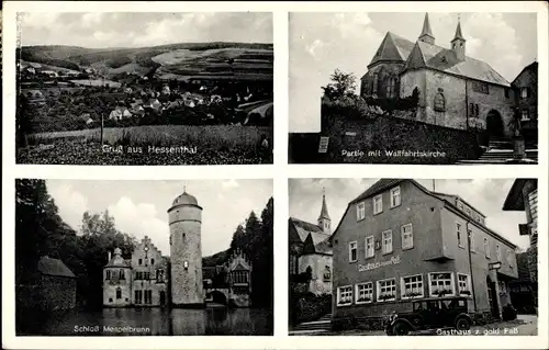 Ak Hessenthal Mespelbrunn im Spessart, Wallfahrtskirche, Gasthaus zum goldenen Fass