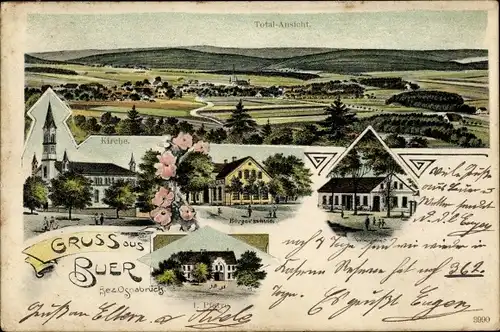 Litho Buer Melle in Niedersachsen, Kirche, Bürgerschule, Panorama