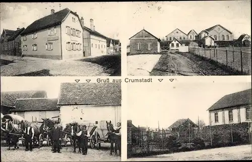 Ak Crumstadt Riedstadt Hessen, Ortsansichten, Männer mit Pferdefuhrwerken