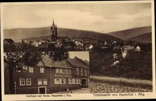 Ak Rauenthal Eltville am Rhein Hessen, Gasthaus zur Krone, Totalansicht der Ortschaft