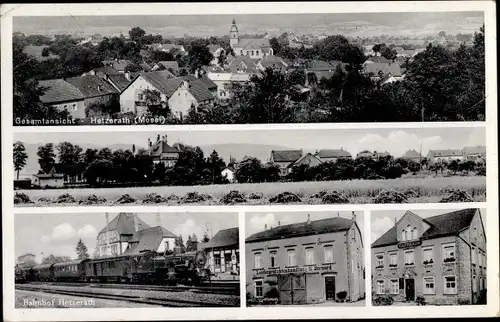 Ak Hetzerath in der Eifel, Bahnhof, Gleisseite, Gasthaus, Blick auf den Ort
