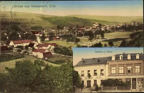 Ak Mettendorf in der Eifel, Gasthaus, Totalansicht der Ortschaft