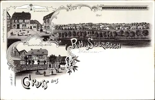 Litho Rhaunensulzbach Sulzbach im Hunsrück, Gastwirtschaft, Totalansicht der Ortschaft