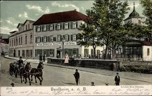 Ak Bensheim an der Bergstraße Hessen, Hotel Deutsches Haus, Kutsche