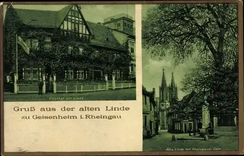 Ak Geisenheim am Rhein Hessen, Gasthof zur Linde, alte Linde, Rheingauer Dom
