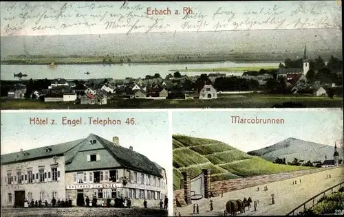Ak Erbach im Rheingau Eltville am Rhein Hessen, Marcobrunnen, Hotel zum Engel, Blick auf den Ort