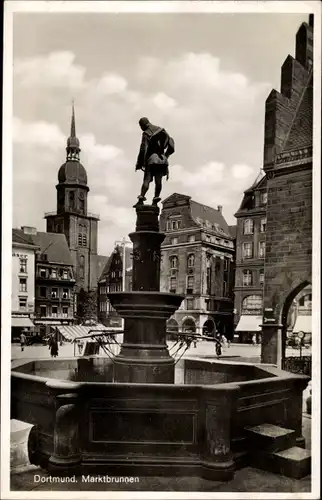 Ak Dortmund im Ruhrgebiet, Bläserbrunnen, Reinoldikirche